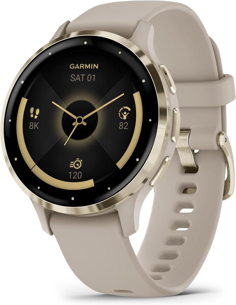 Garmin Venu 3S Smart Watch - Soft Gold Stainless Steel Bezel, 41mm French Gray Case, Silicone Band